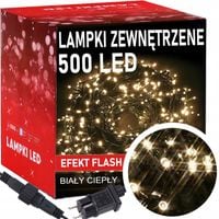 LAMPKI LED NA ZEWNĄTRZ CHOINKOWE ZASILACZ WODOODPORNE 500 LED+ FLASH CIEPŁE