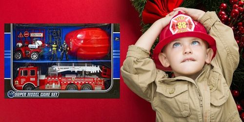 DUŻY Zestaw STRAŻ POŻARNA WÓZ STRAŻACKI STRAŻACY KASK QUAD AKCESORIA BOX na Arena.pl
