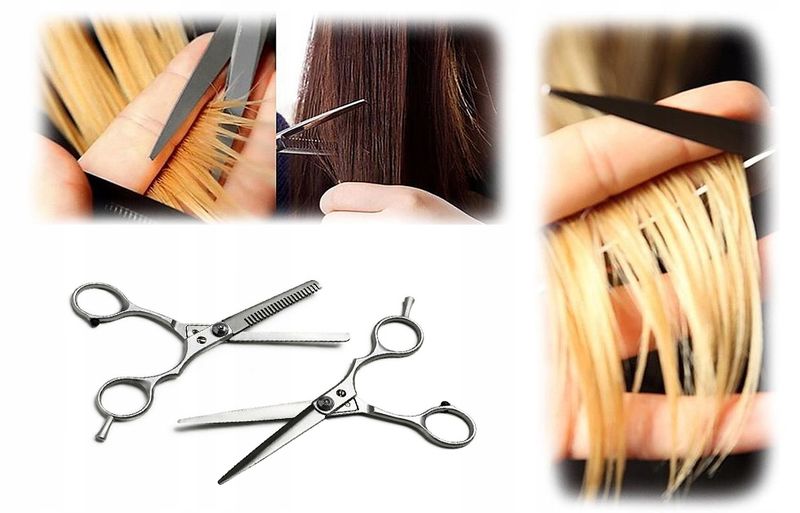 OSTRE NOŻYCZKI FRYZJERSKIE 2 szt PROSTE +DEGAŻÓWKI zdjęcie 4