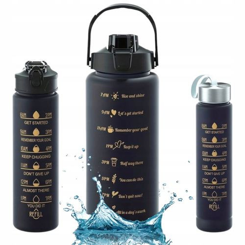 MOTYWACYJNA BUTELKA Z MIARKĄ DO WODY ZESTAW 3 BIDONY 3W1 2000ML 900ML 300ML na Arena.pl