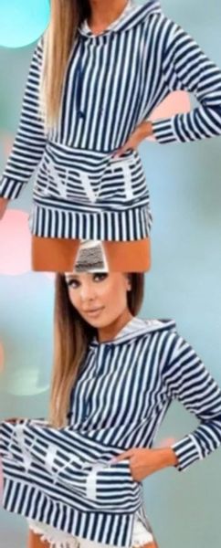 BLUZA z kapturem W PASKI CLASSIC COLLECTION Z printem r.M (38) zdjęcie 6