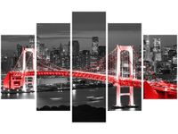 70 100CM OBRAZ 5 ELEM TOKYO MOST TĘCZOWY CZERWIENI DRUK PŁÓTNO