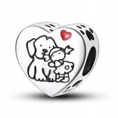 Zawieszka SREBRO 925 Charms Koralik Dziewczynka z Pieskiem Serce