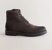 NEXT Ciemnobrązowy - Leather Toe Cap Zip-Up R44