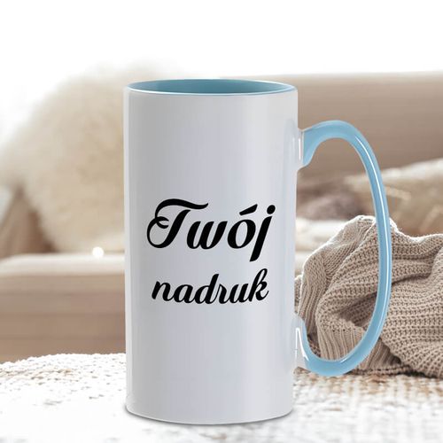 Biały kubek jasnoniebieskie ucho i wnętrze 380 ml z Twoim nadrukiem na Arena.pl