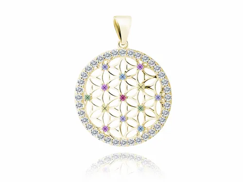 ELEGANCKI POZŁACANY SREBRNY OKRĄGŁY WISIOREK KOLOROWE I BIAŁE CYRKONIE na Arena.pl