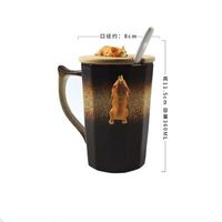 Kubek Ceramiczny - Z Drewnianą Pokrywką - Idealny do Kawy Lub Herbaty Brązowy Ciemny 360-400ml