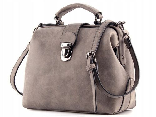 TOREBKA SZARA Damska Kuferek na Ramię do Ręki Pojemna Zamsz na Arena.pl