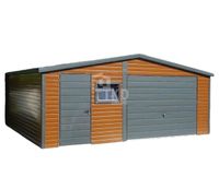 Garaż Blaszany 6x5 Brama jasny orzech + antracyt drzwi - 3x okno