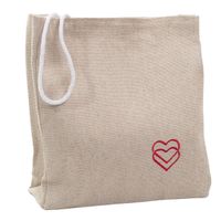 Torba Lniana Eko Beżowa z Haftem Serce, Zapinana na Rzep z Rączką