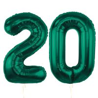Balony foliowe liczba 20 butelkowy zielony, 85 cm