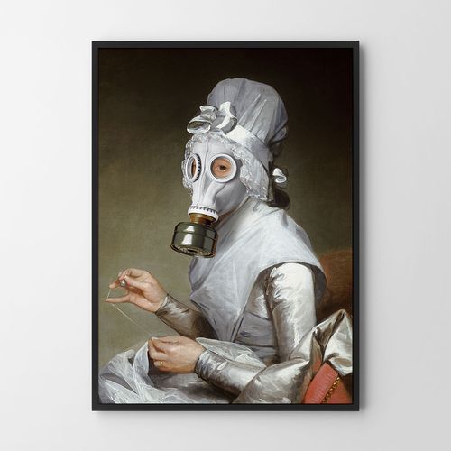 Plakat portret biała maska gazowa 21x29,7 cm A4 na Arena.pl