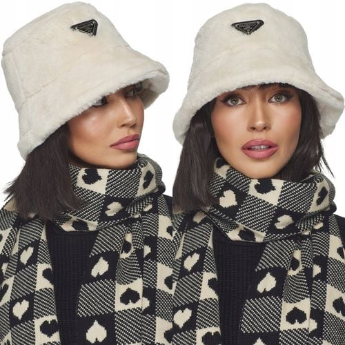 CZAPKA DAMSKA futrzana na zimę zimowa ciepła z futerkiem bucket jasny beż na Arena.pl