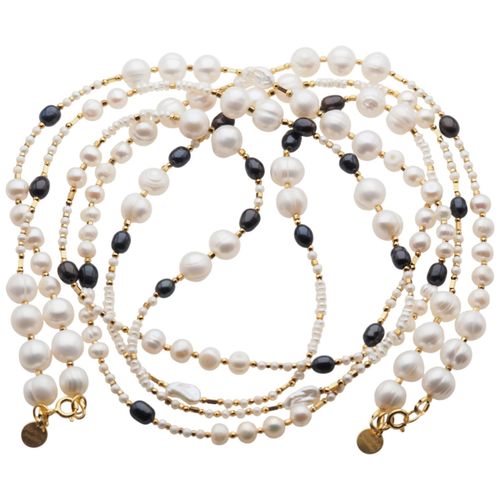 Naszyjnik długi - Białe, czarne Perły hodowane i srebro złocone na Arena.pl