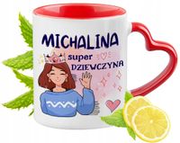 Kubek Czerwony Z Uszkiem W Kształcie Serca Dla Michaliny Na Prezent