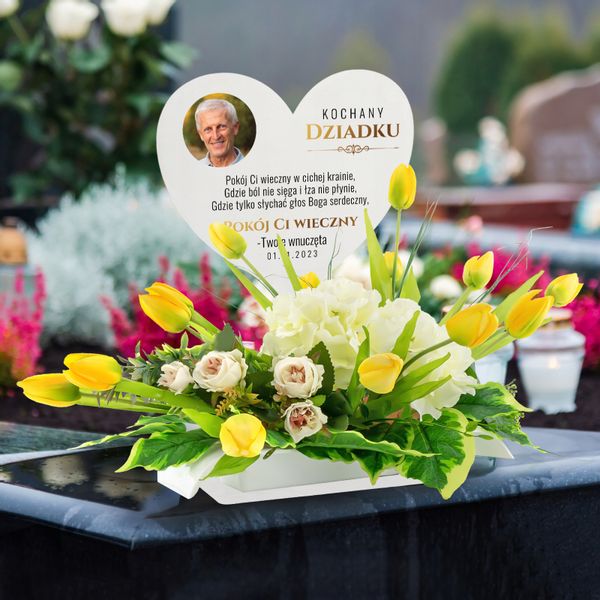 Wiązanka kwiatowa na GRÓB + PODSTAWKA z DEDYKACJĄ zdjęcie 2