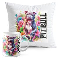 ZESTAW KUBEK + PODUSZKA DRUK - PIES PSY PIESEK RASA PITBULL