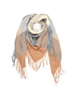 Versoli - miękka i ciepła chusta z frędzlami krata beżowy szary 11# HIT