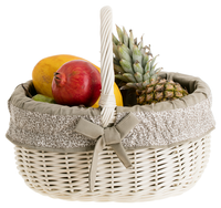 Wiklinowy Kosz "Wałkowy" na Zakupy Obszyty Tkaniną Wybielany 42x34 H23/36 cm