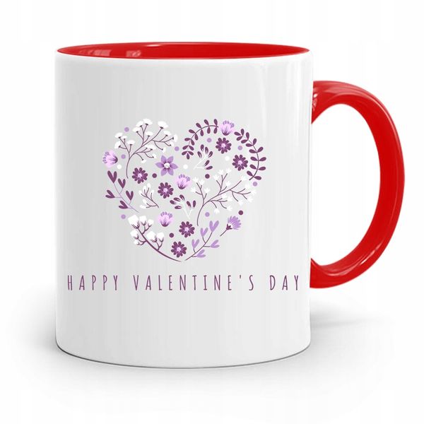 Kubek Czerwony Na Walentynki Happy Valentines Day Z Nadrukiem Ze Zdjęciem zdjęcie 1