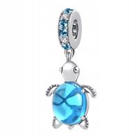 Zawieszka SREBRO 925 Charms Koralik Błękitny Żółw Morski