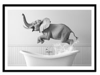 OBRAZ PLAKAT W RAMIE do Łazienki WC Toalety śmieszny słoń wanna P2518_33x43