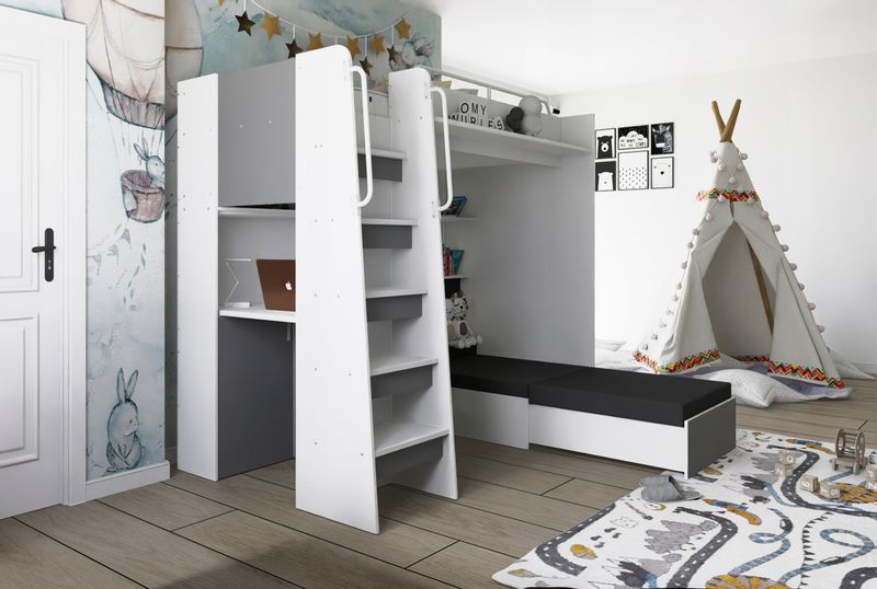 Łóżko piętrowe JSM7 z sofą i biurkiem biały mat + materac Cezar K1 zdjęcie 4