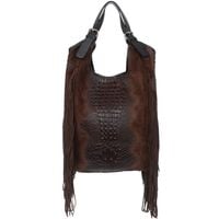 VERA PELLE torebka zamszowa worek shopper z frędzlami V489 c.brązowa