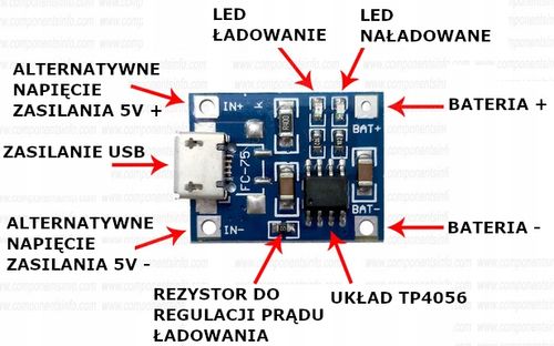 Ładowarka Li-ion 18650 TP4056 micro USB kontrola ładowania na Arena.pl