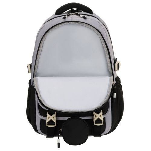 szaro-czarny plecak szkolny z poliestru z dodatkową saszetką - peterson na Arena.pl