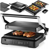 GRILL ELEKTRYCZNY OPIEKACZ ROZKŁADANY 6 PROGRAMÓW 2 TERMOSTATY 2000W TIMER