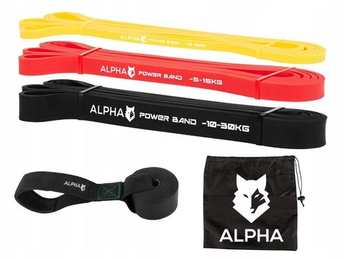 Zestaw 3 Gum Oporowych do Ćwiczeń z Uchwytem Gratis - Power Band ALPHA na Arena.pl