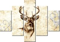 70 100CM OBRAZ 5 ELEM GŁOWA JELENIA DRUK PŁÓTNO