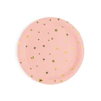 Papierowy talerz różowy w złote gwiazdki 6szt 18cm