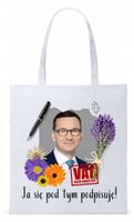 Mateusz Morawiecki Pis Torba Eco Biała Shopper Z Nadrukiem Ze Zdjęciem