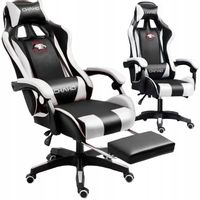 FOTEL BIUROWY GAMINGOWY KRZESŁO OBROTOWE DO BIURKA EKO SKÓRA Z PODNÓŻKIEM