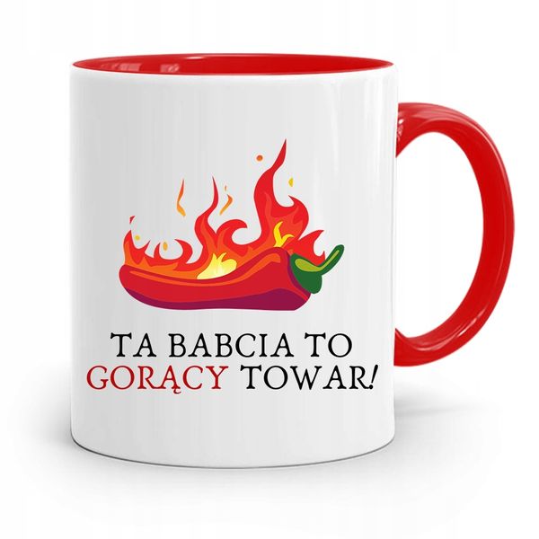 Kubek Czerwony Dla Babci Ta Babcia To Gorący Towar Z Nadrukiem Ze Zdjęciem zdjęcie 1