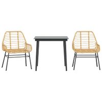 3-częściowy zestaw obiadowy do ogrodu, brązowy polirattan szkło