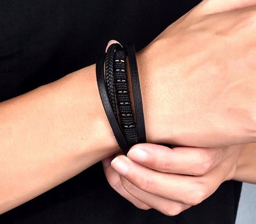 Bransoletka czarna punk warkocz męska stal skóra  B8_Czarny na Arena.pl