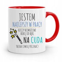 Pracownika Kubek Czerwony Na Cuda Trzeba Poczekać Z Nadrukiem Ze Zdjęciem