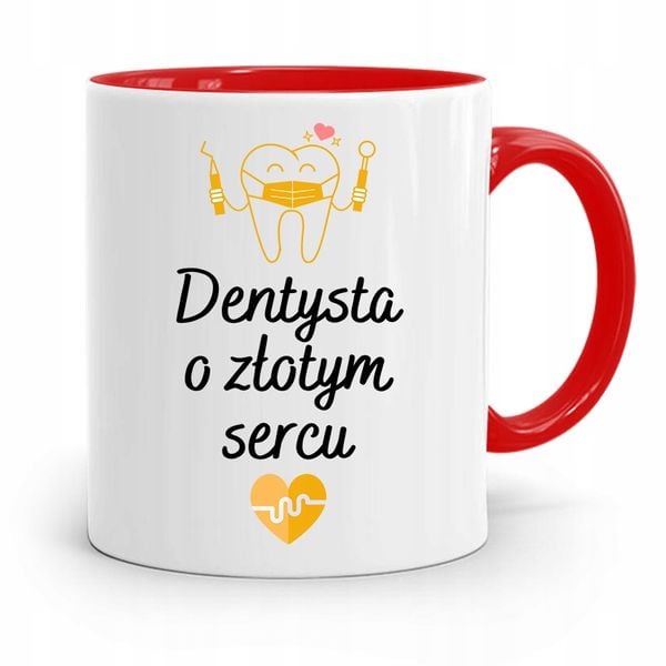 Kubek Czerwony Prezent Dentysty O Złotym Sercu Z Nadrukiem Ze Zdjęciem zdjęcie 1