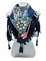 Chustka apaszka z frędzlami folk kwiaty granatowy 73 / DB-9A