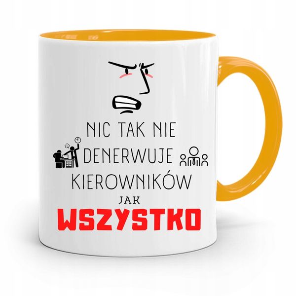 Kubek Żółty Dla Kierownika Wszystko Denerwuje Z Nadrukiem Ze Zdjęciem zdjęcie 1