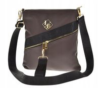 Laura Biaggi torebka listonoszka zamek brelok beżowy czekolada groszek A359