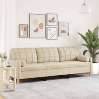 3-osobowa sofa z poduszkami, kremowa, 210 cm, obita tkaniną