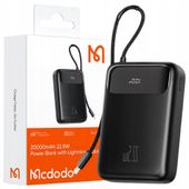 MCDODO Powerbank 20000mAh z wyświetlaczem USB-C 22,5W i kablem Lightning