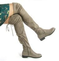 Kozaki za kolano na płaskim obcasie zamszowe khaki Rozmiar obuwia - 37