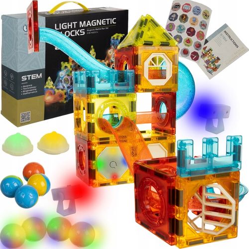 KLOCKI MAGNETYCZNE KONSTRUKCYJNE ŚWIECĄCY TOR Dla Dzieci MAGNETIC TILES 75 na Arena.pl