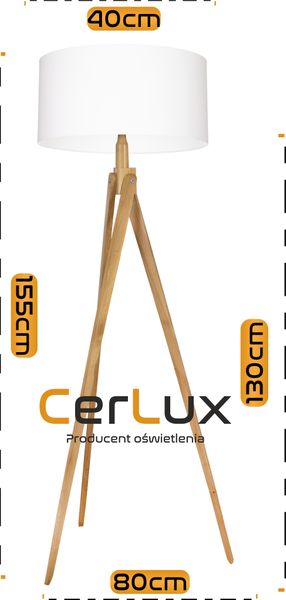 LAMPA PODŁOGOWA TRÓJNÓG, DREWNO, ABAŻUR zdjęcie 2