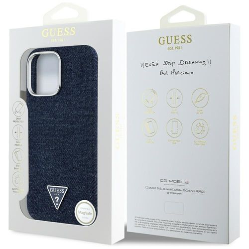 Etui Guess Denim Triangle Logo MagSafe do iPhone 16 Pro niebieski na Arena.pl
